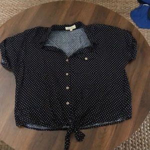 Black and white polka dot button up